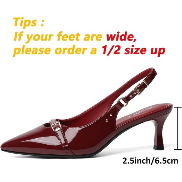 Women's Burgundy Pointed Closed Toe Slingback Kitten Heels Pumps Party Shoes - Picture 5 of 9